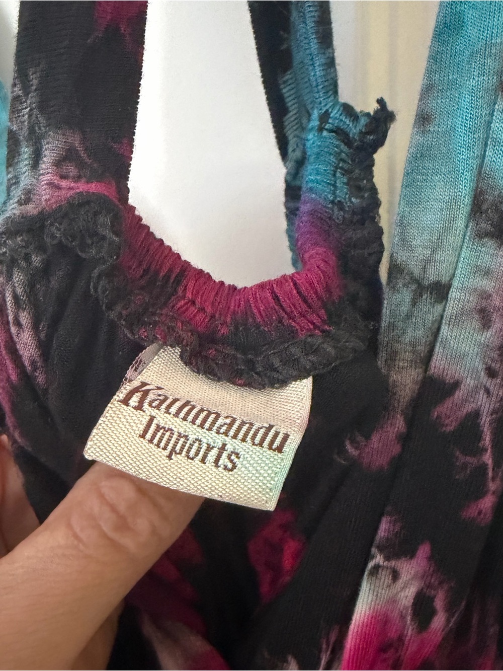 Tie-Dye V-Neck Midi Dress in Black with Teal & Fuchsia - Picture 3 of 5